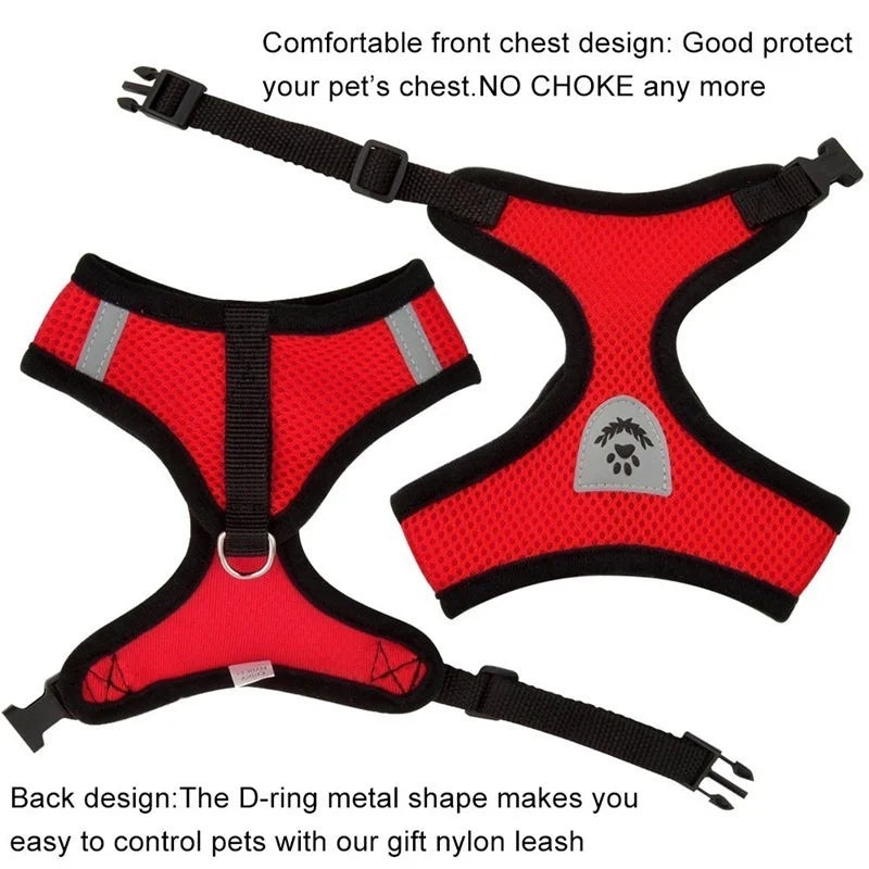 Adjustable Cat and Dog Harness with Lead Leash | Breathable Polyester Mesh Reflective Vest for Small Pets