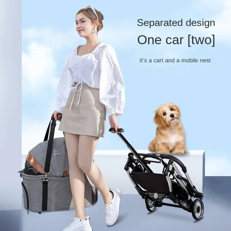 Aluminum Tube Pull Rod Pet Stroller | Foldable Collapsible Travel Cart for Medium Dogs & Cats | 20kg Capacity with Separated Bag