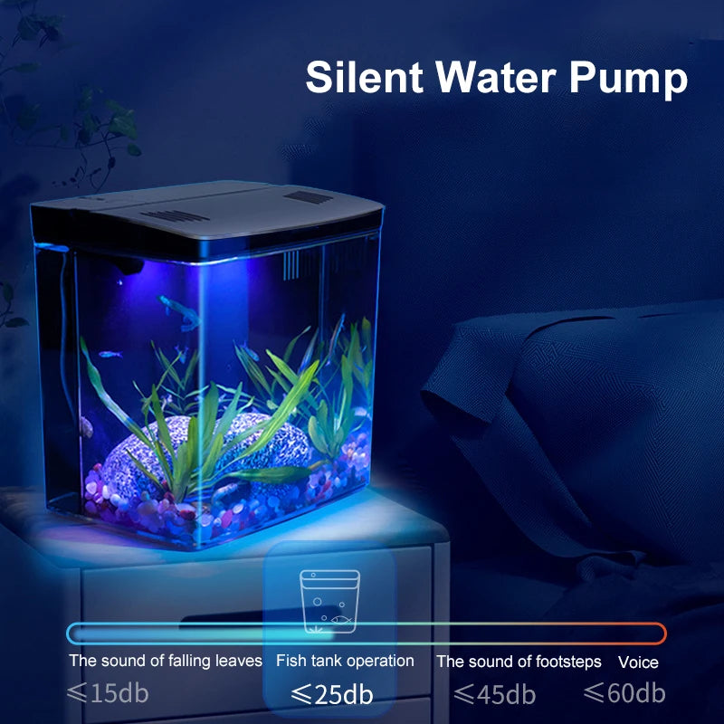 Mini Fish Tank with Self-Circulating Filter | Home Aquarium Kit with Lighting & Wave Pumps
