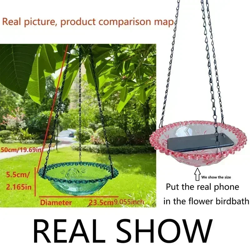 Flower Shaped Hanging Bird Feeder | Birdbath for Outdoor Garden Decor & Hummingbird Feeding Tool