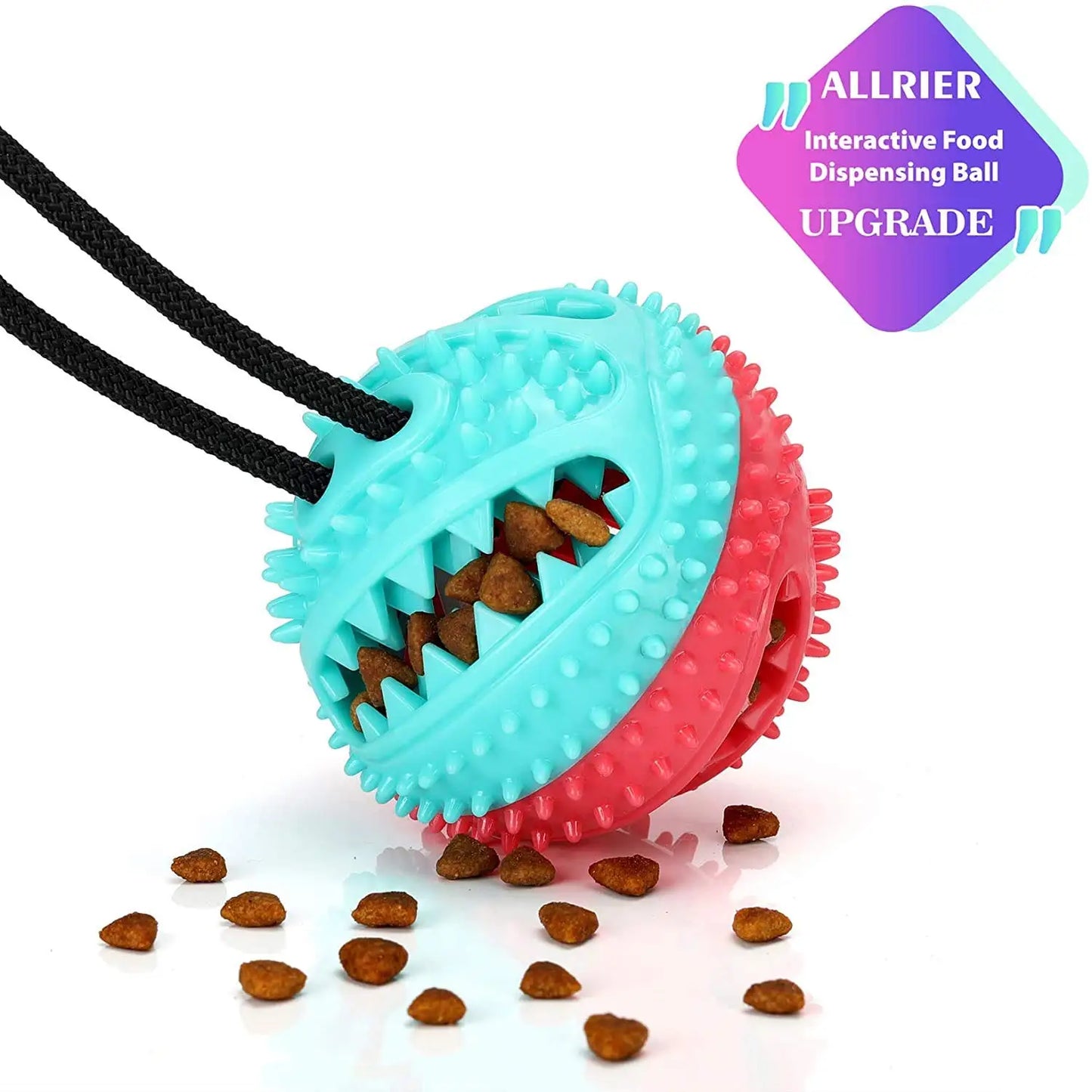 Interactive Tug of War Ball for Large Breed Dogs | Mentally Stimulating Teething Toy in Red and Turquoise