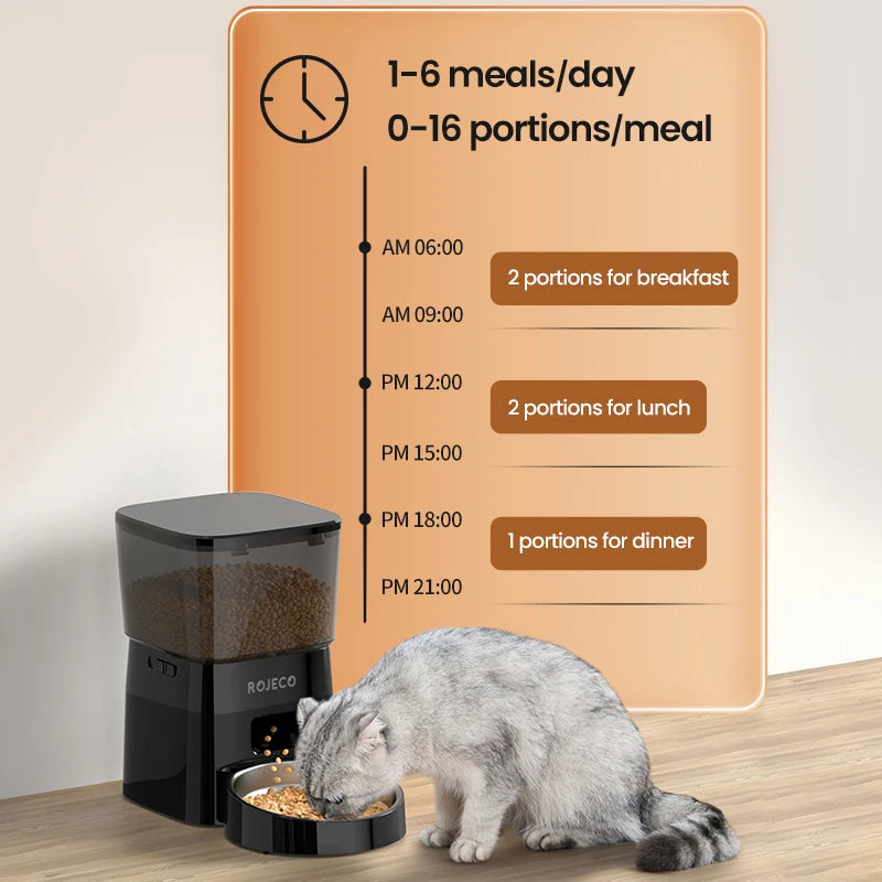 ROJECO Automatic Dog Feeder | Smart Kibble Dispenser with Button Control for Cats & Dogs