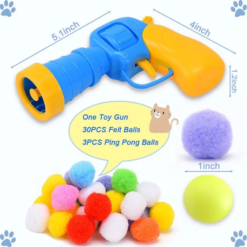 Interactive Cat Toy Ball | Launch Training Toy for Puppies and Kittens - Creative Mini Shooting Gun Games with Plush Balls