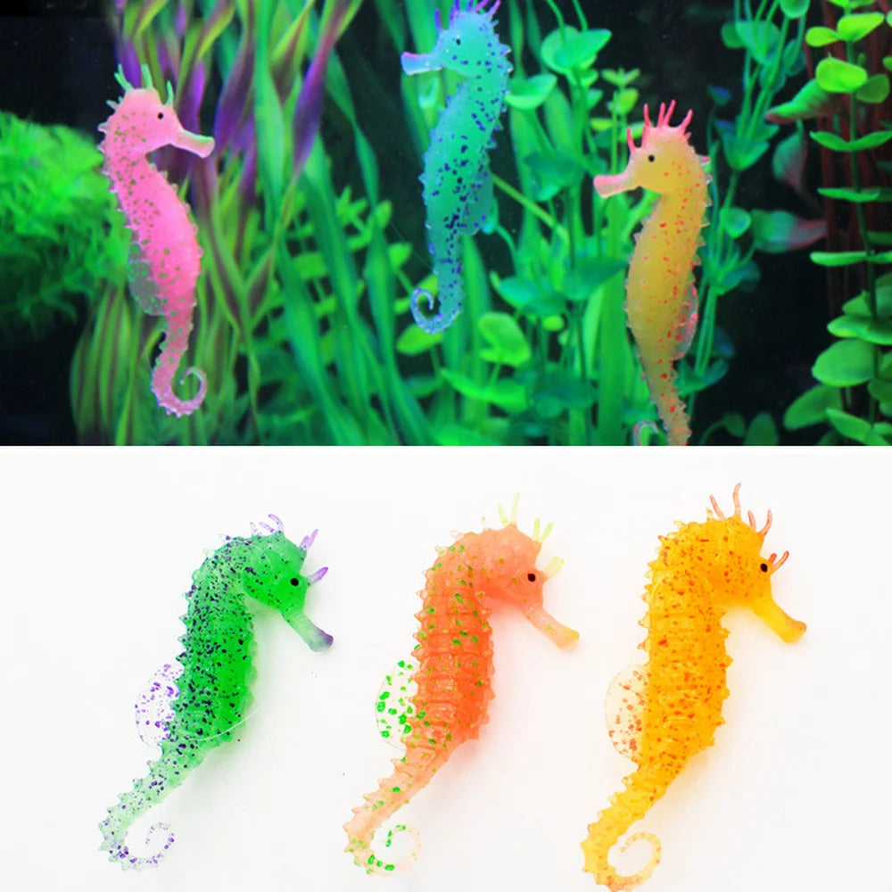 Artificial Glowing Fish Aquarium Decor | Fake Hippocampus Float Ornament & Silicone Sea Horse for Fish Tank Landscape
