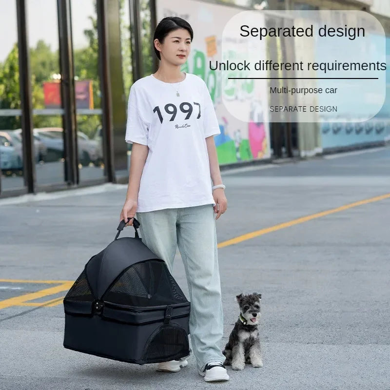 Foldable 4-Wheel Pet Stroller | Lightweight Dog Travel Jogger with Storage Basket | Perfect for Small Dogs & Cats