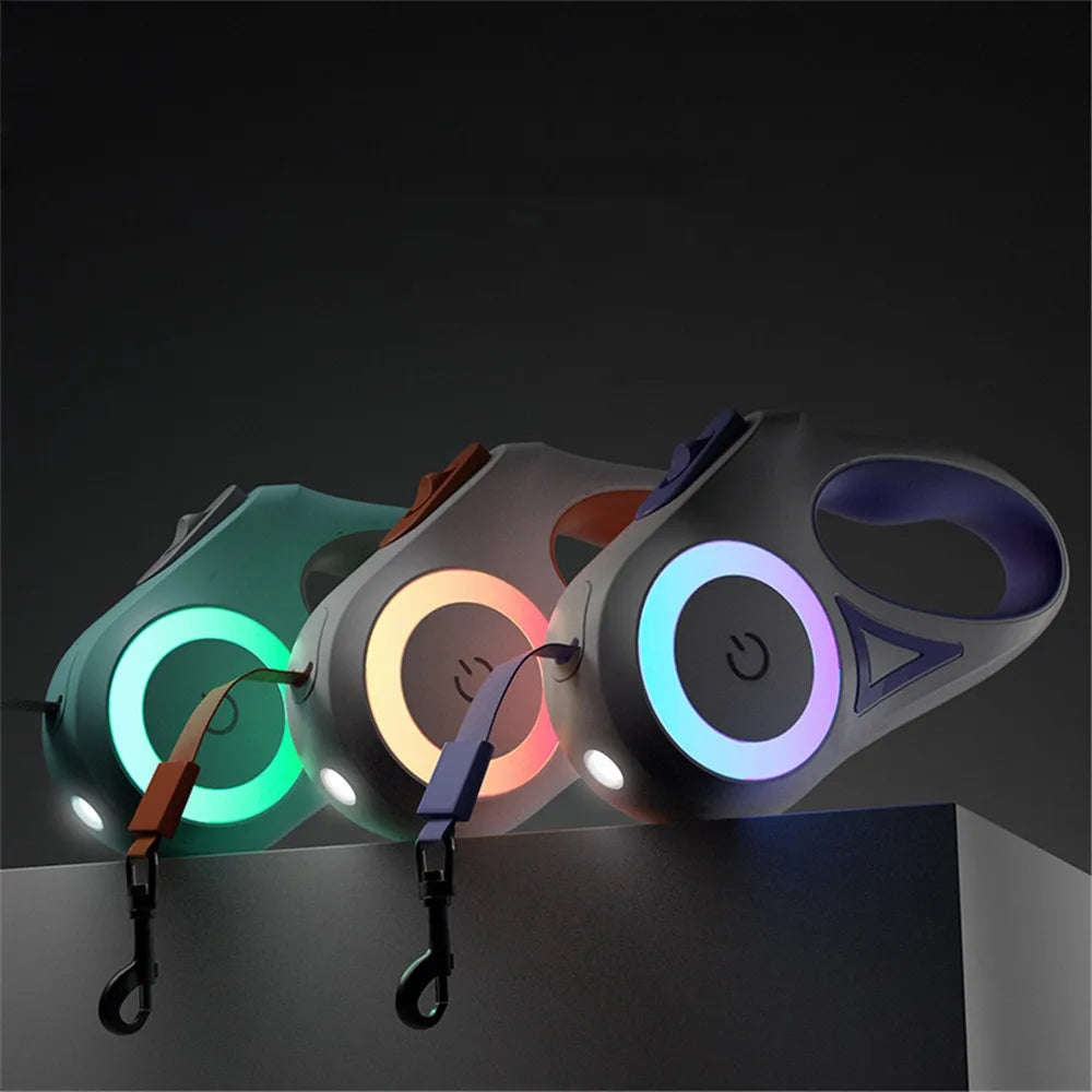 Streamer LED Dog Leash | Retractable Nylon Leash with Garbage Bag Dispenser | 5M Automatic Lead