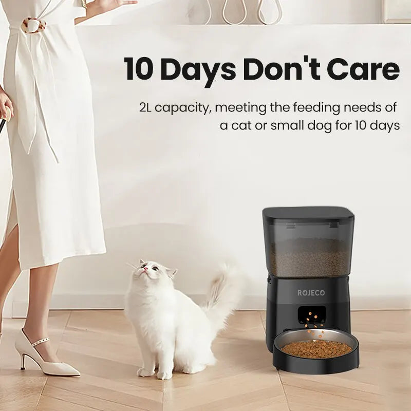 ROJECO Automatic Pet Feeder | Button Version Smart Control Kibble Dispenser for Cats & Dogs