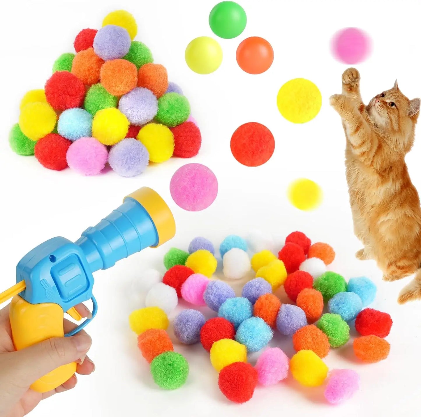 Interactive Cat Toy Ball | Launch Training Toy for Puppies and Kittens - Creative Mini Shooting Gun Games with Plush Balls