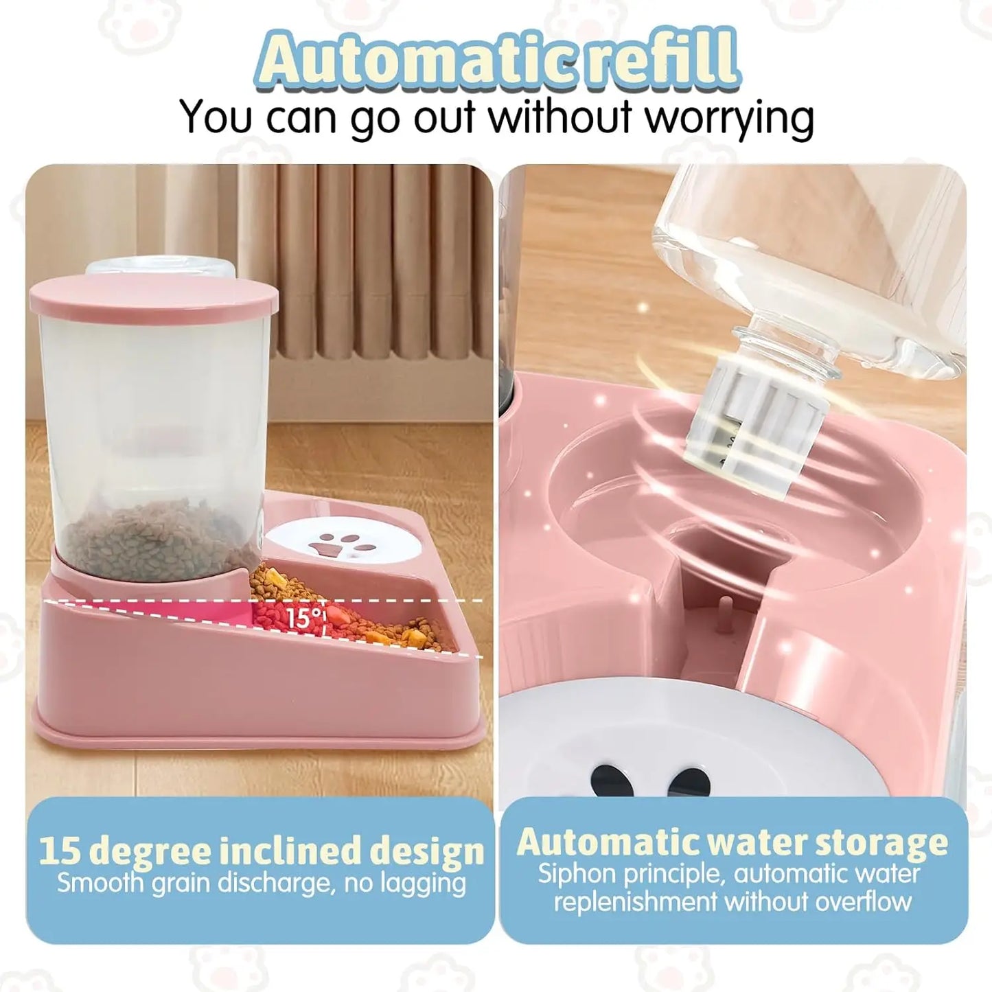 2-in-1 Automatic Cat Feeder & Water Dispenser Set | Tilted Gravity Food and Water Feeder for Pets