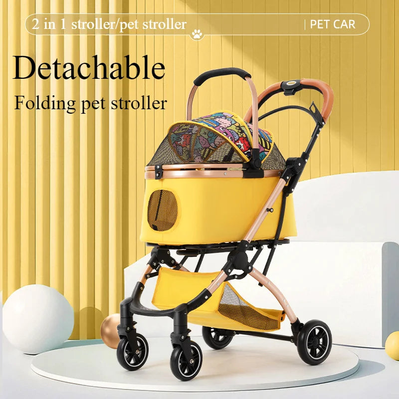 2-in-1 Pet Stroller for Medium/Large Dogs & Cats | Portable Folding Cart with Canopy