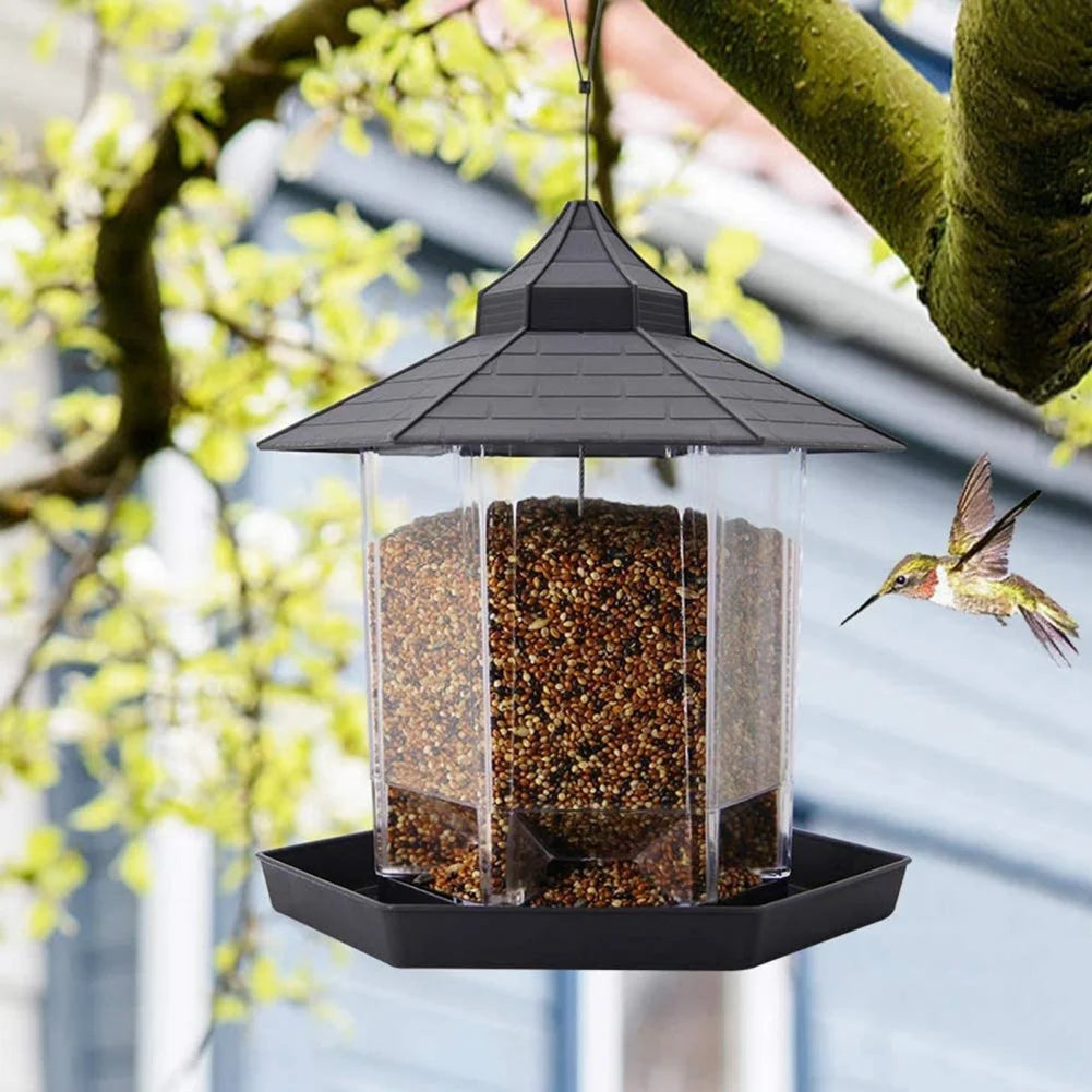 Hanging Wild Bird Feeder | Waterproof Gazebo Outdoor Container with Hang Rope Feeding House