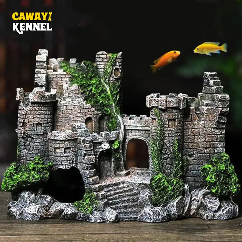 Castle Shape Fish Tank Ornaments | Resin Rockery Decoration for Aquarium Landscaping