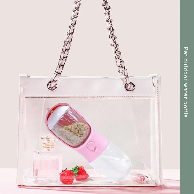 2-in-1 Portable Dog & Cat Water Bottle | 300ml Food Grade Travel Cup with Food Dispenser
