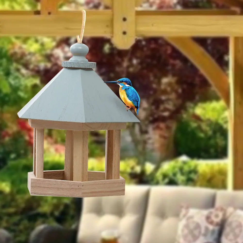 Wooden House Bird Feeder | Outdoor Hanging Feeding Station & Hollow Food Container for Garden and Park