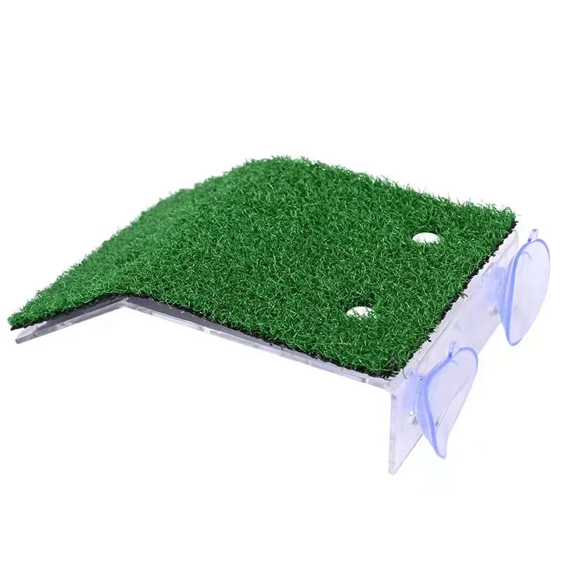 S/M/L Size Turtle Platform Float | Grass Ramp for Reptile Resting & Moss Island Habitat Decor