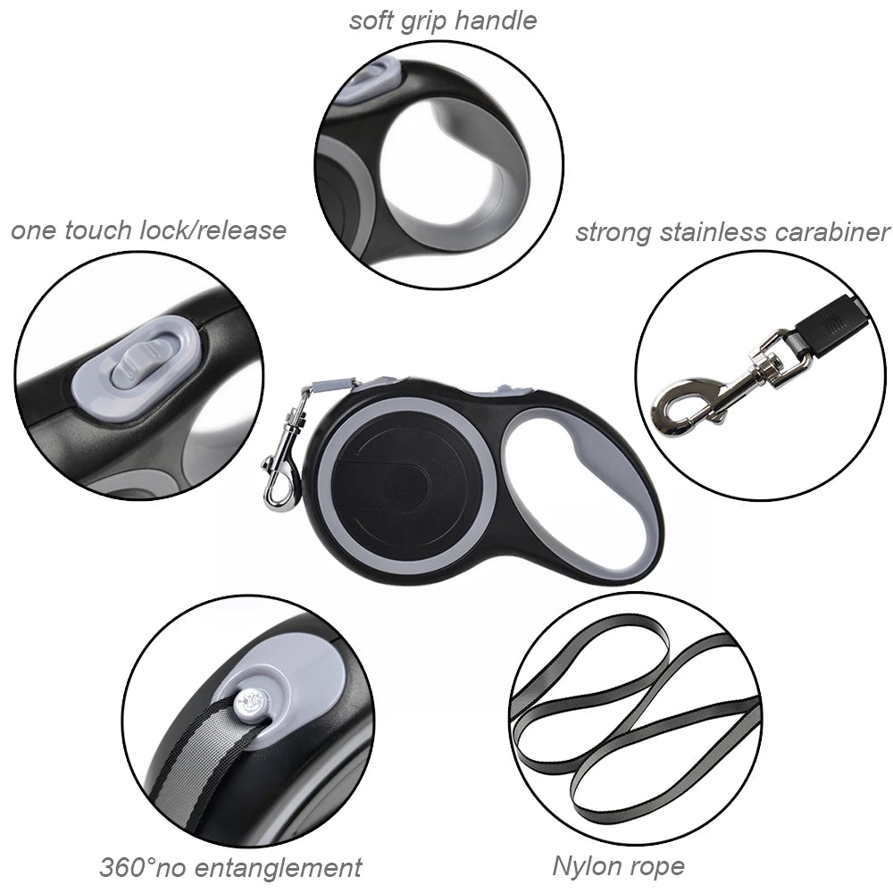 Long Strong Pet Leash for Large Dogs | Durable Nylon Retractable Automatic Extending Lead