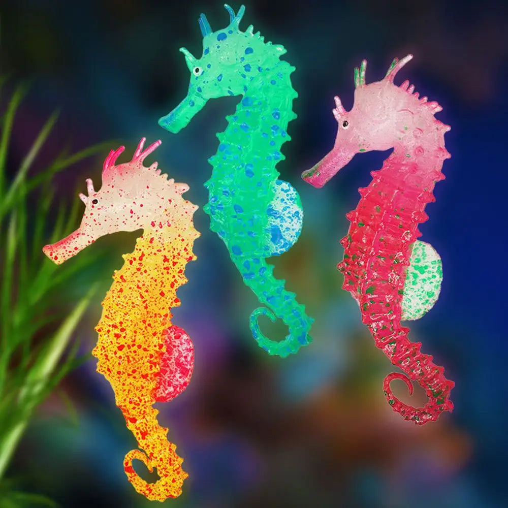 Artificial Glowing Fish Aquarium Decor | Fake Hippocampus Float Ornament & Silicone Sea Horse for Fish Tank Landscape
