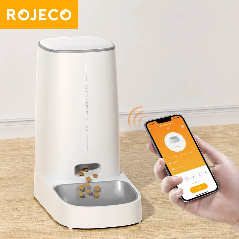 ROJECO Automatic Cat Feeder | Smart WiFi Kibble Dispenser with Remote Control for Cats & Dogs