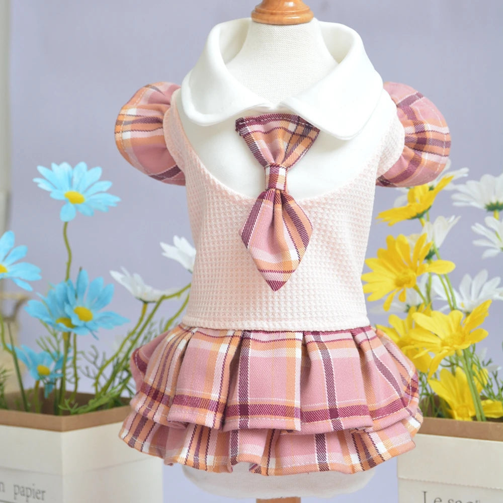 Plaid Dog Dresses Doggie Sweatshirt Pet Clothes Puppy Girl Breathable Skirt