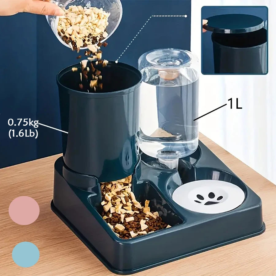 2-in-1 Automatic Cat Feeder & Water Dispenser Set | Tilted Gravity Food and Water Feeder for Pets