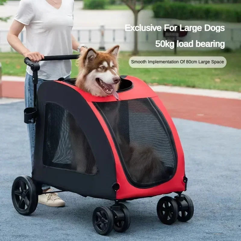 Foldable Large Dog Stroller | Breathable Mesh for Cats & Dogs Up to 50KG | Ideal for Walking & Transport