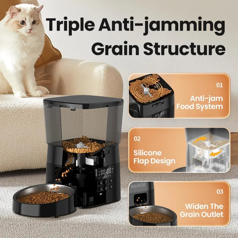 ROJECO Automatic Pet Feeder | Button Version Smart Control Kibble Dispenser for Cats & Dogs