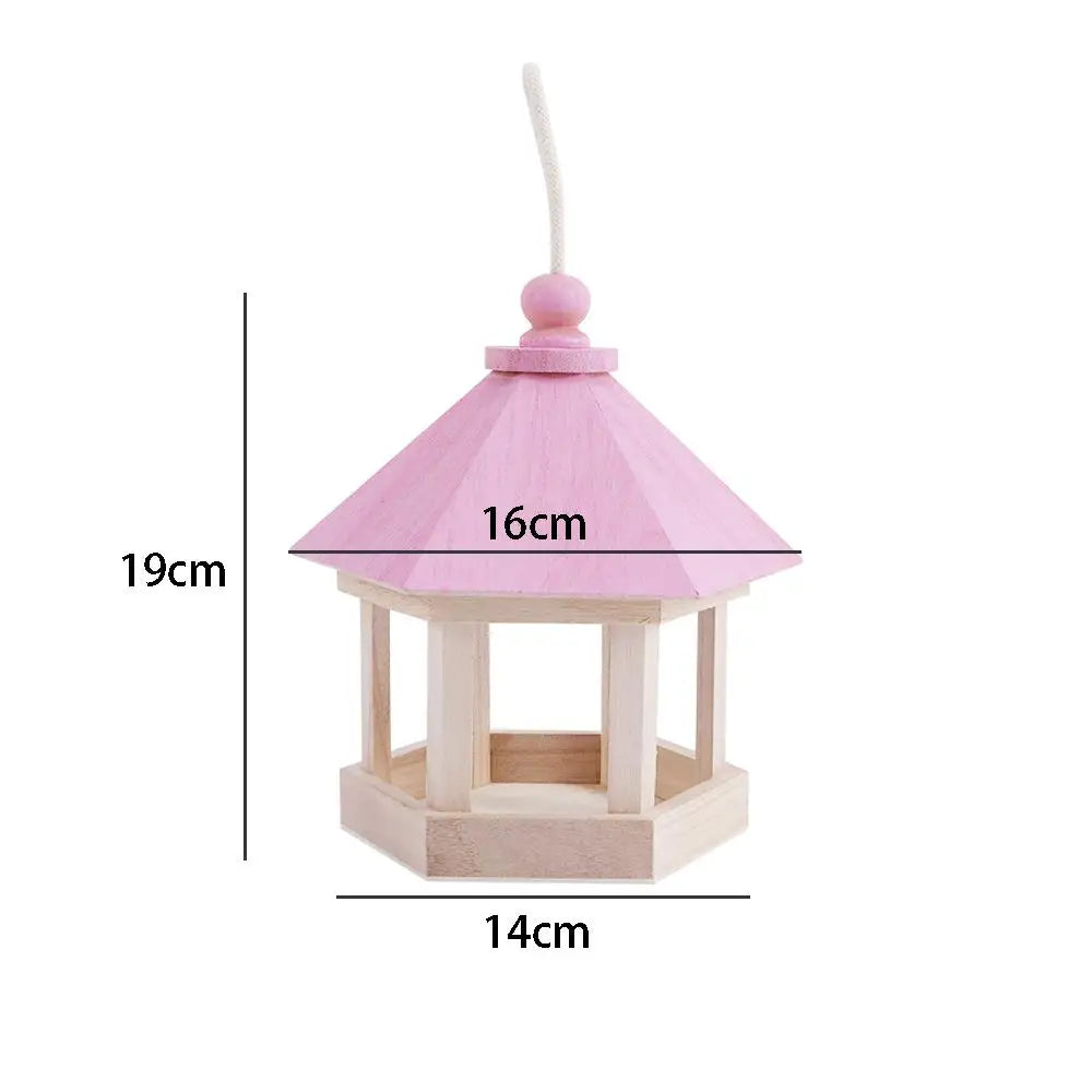 Wooden House Bird Feeder | Outdoor Hanging Feeding Station & Hollow Food Container for Garden and Park