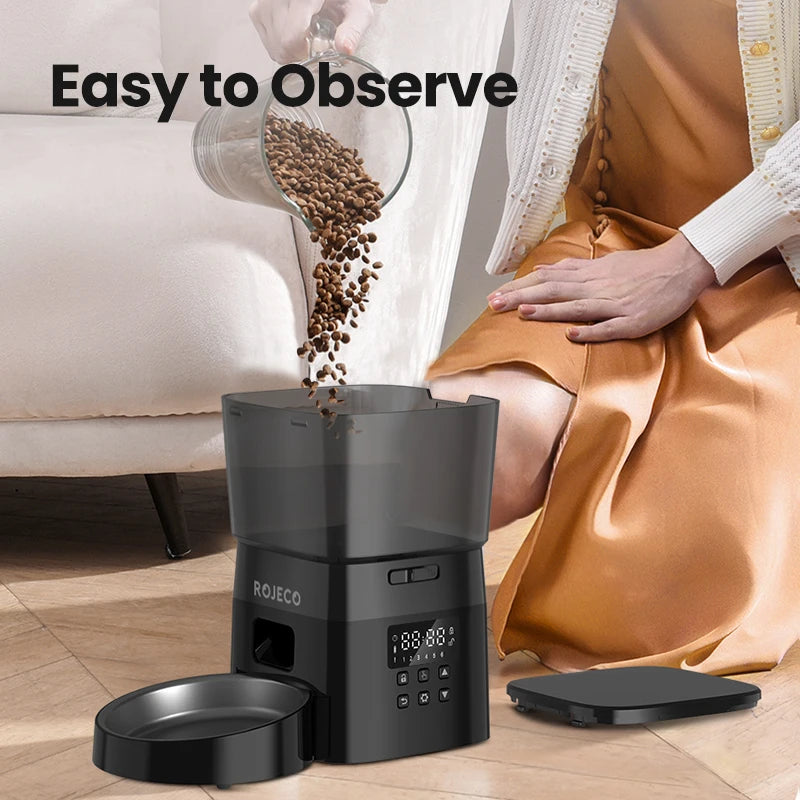ROJECO Automatic Dog Feeder | Smart Kibble Dispenser with Button Control for Cats & Dogs