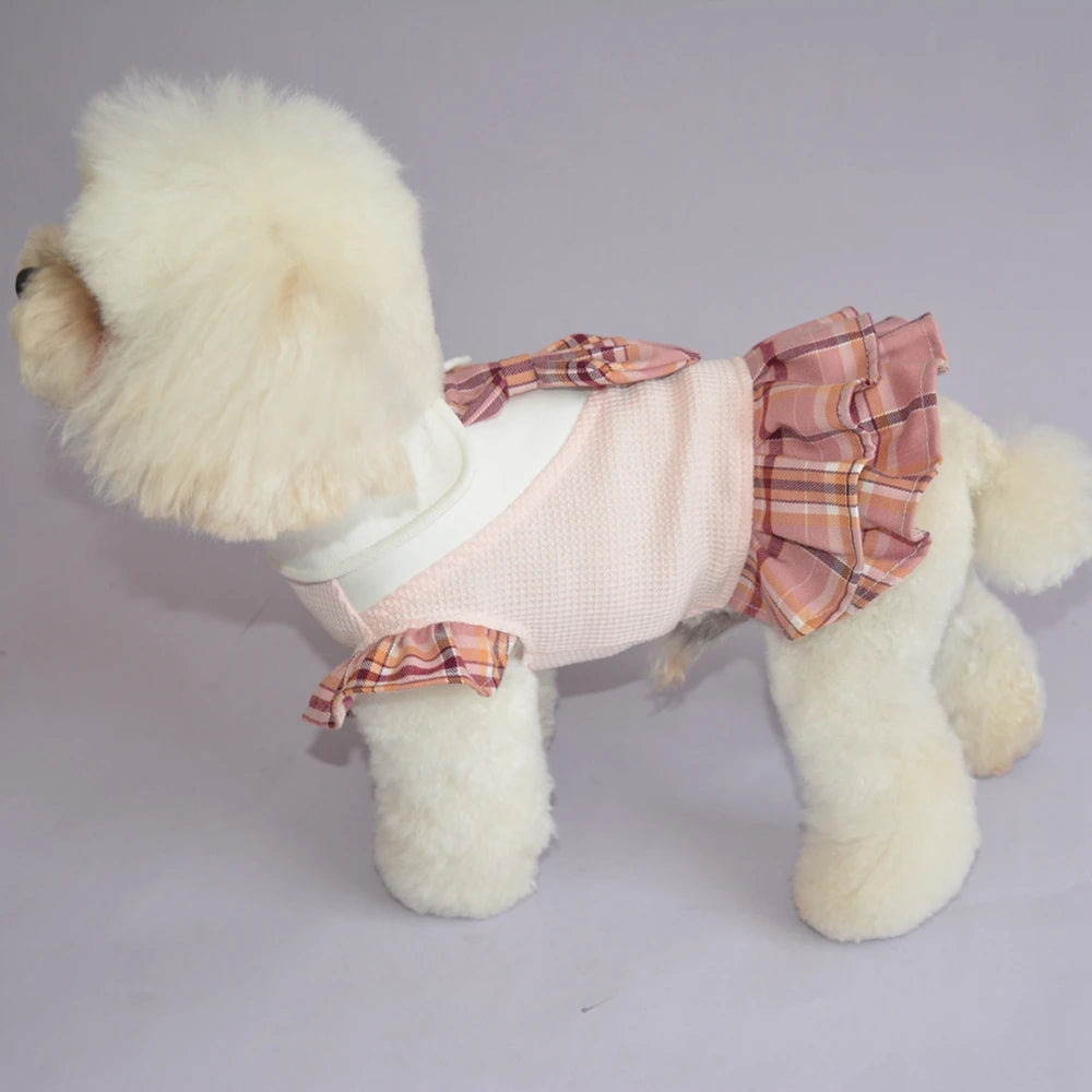 Plaid Dog Dresses Doggie Sweatshirt Pet Clothes Puppy Girl Breathable Skirt