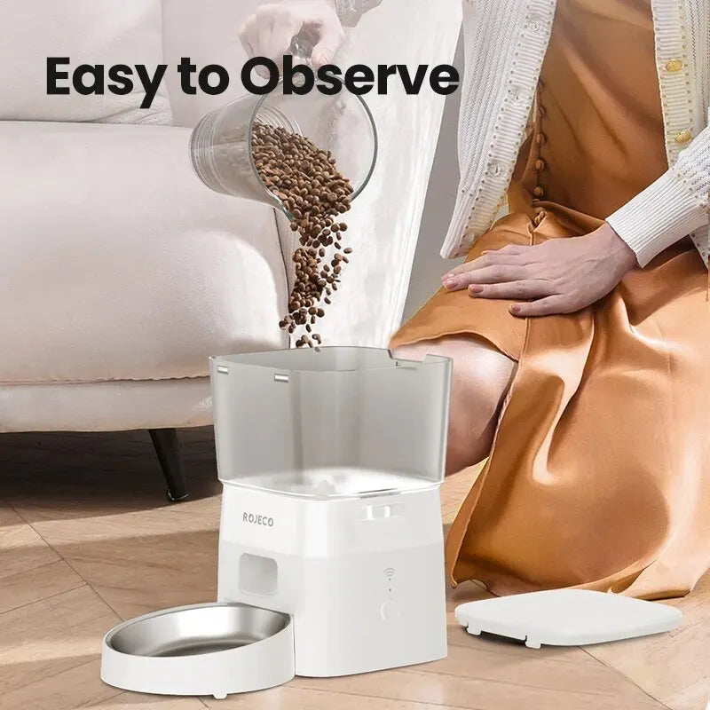 ROJECO 2L Automatic Cat Feeder | WiFi Smart Pet Food Dispenser with Remote Control for Dogs & Cats