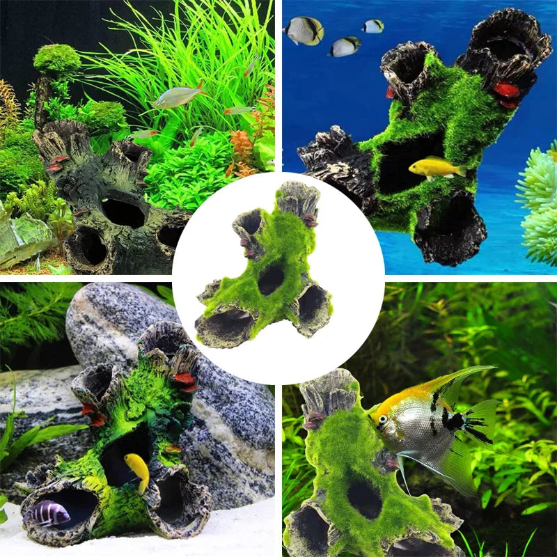 Aquarium Tree Trunk Decoration | Resin Hiding Cave for Shrimp & Fish Landscape