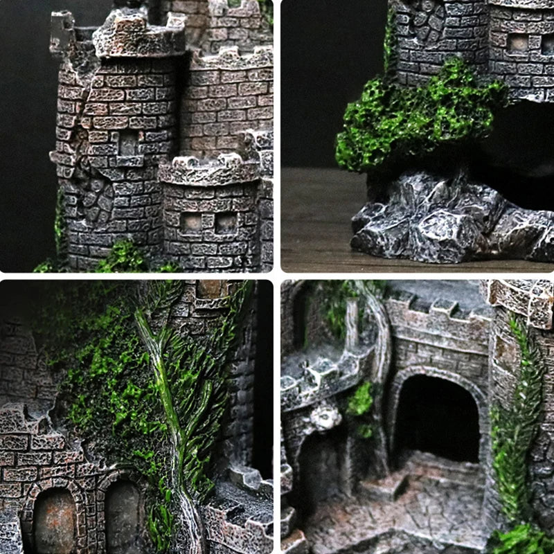 Castle Shape Fish Tank Ornaments | Resin Rockery Decoration for Aquarium Landscaping