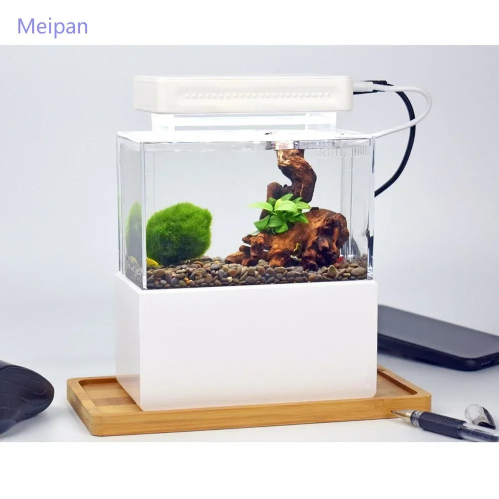 Portable Mini Betta Fish Tank | Desktop Aquarium with Water Filter, USB Air Pump & LED Light