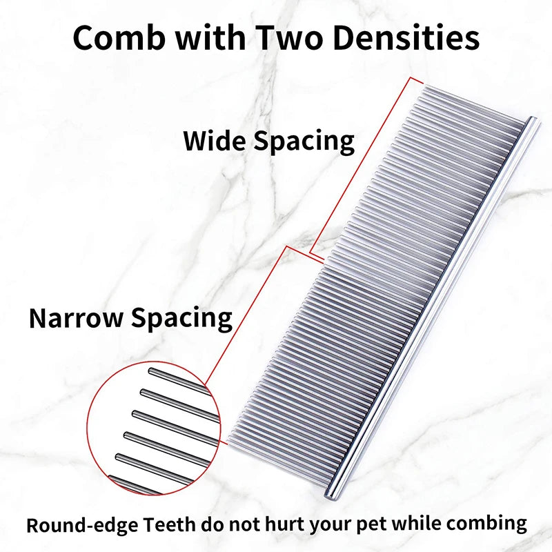 Stainless Steel Pet Dematting Comb | Grooming Tool for Dogs and Cats - Gently Removes Loose Undercoat and Fleas