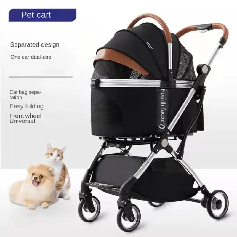 Aluminum Tube Pull Rod Pet Stroller | Foldable Collapsible Travel Cart for Medium Dogs & Cats | 20kg Capacity with Separated Bag