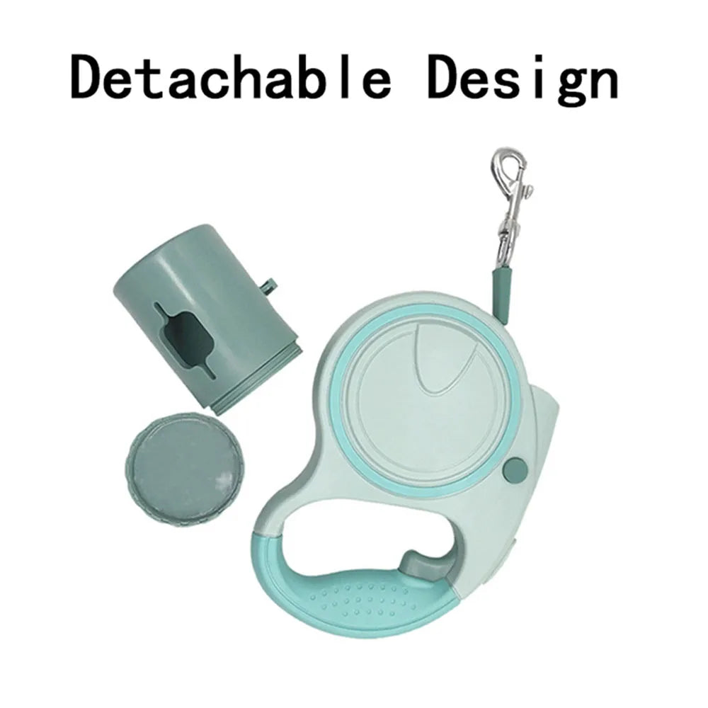 Retractable Dog Leash with LED Lights & Garbage Bag | Durable 5M Nylon Traction Rope