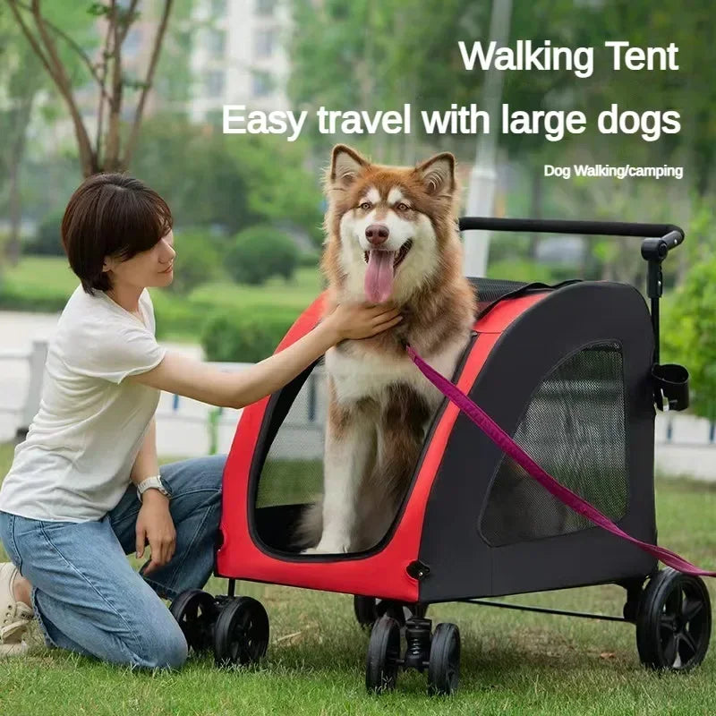 Foldable Large Dog Stroller | Breathable Mesh for Cats & Dogs Up to 50KG | Ideal for Walking & Transport