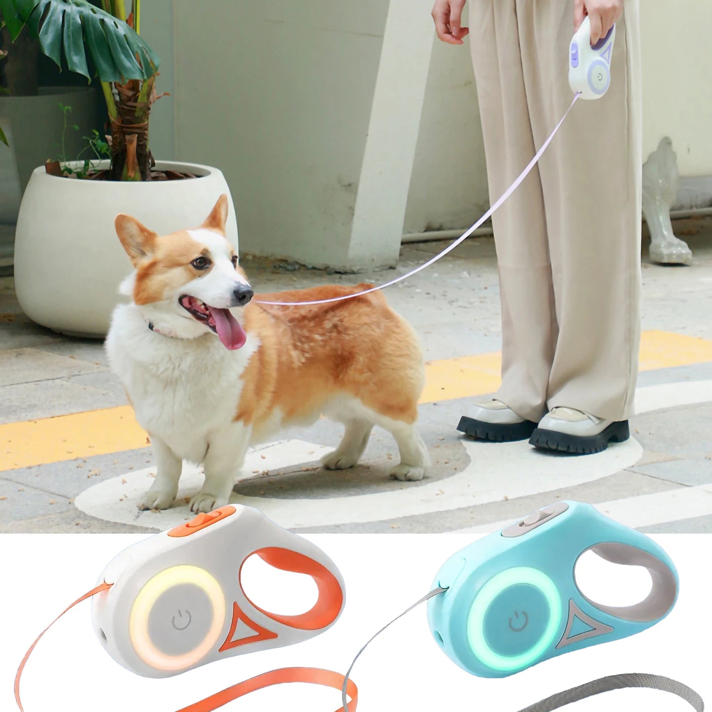 Streamer LED Dog Leash | Automatic Extending Nylon Lead for Premium Pet Walking