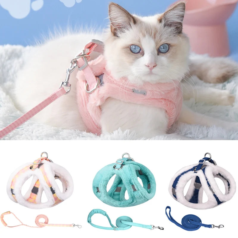 Luxury Cat and Puppy Harness & Leash Set | Winter Warm Reflective Vest for Small Dogs and Cats