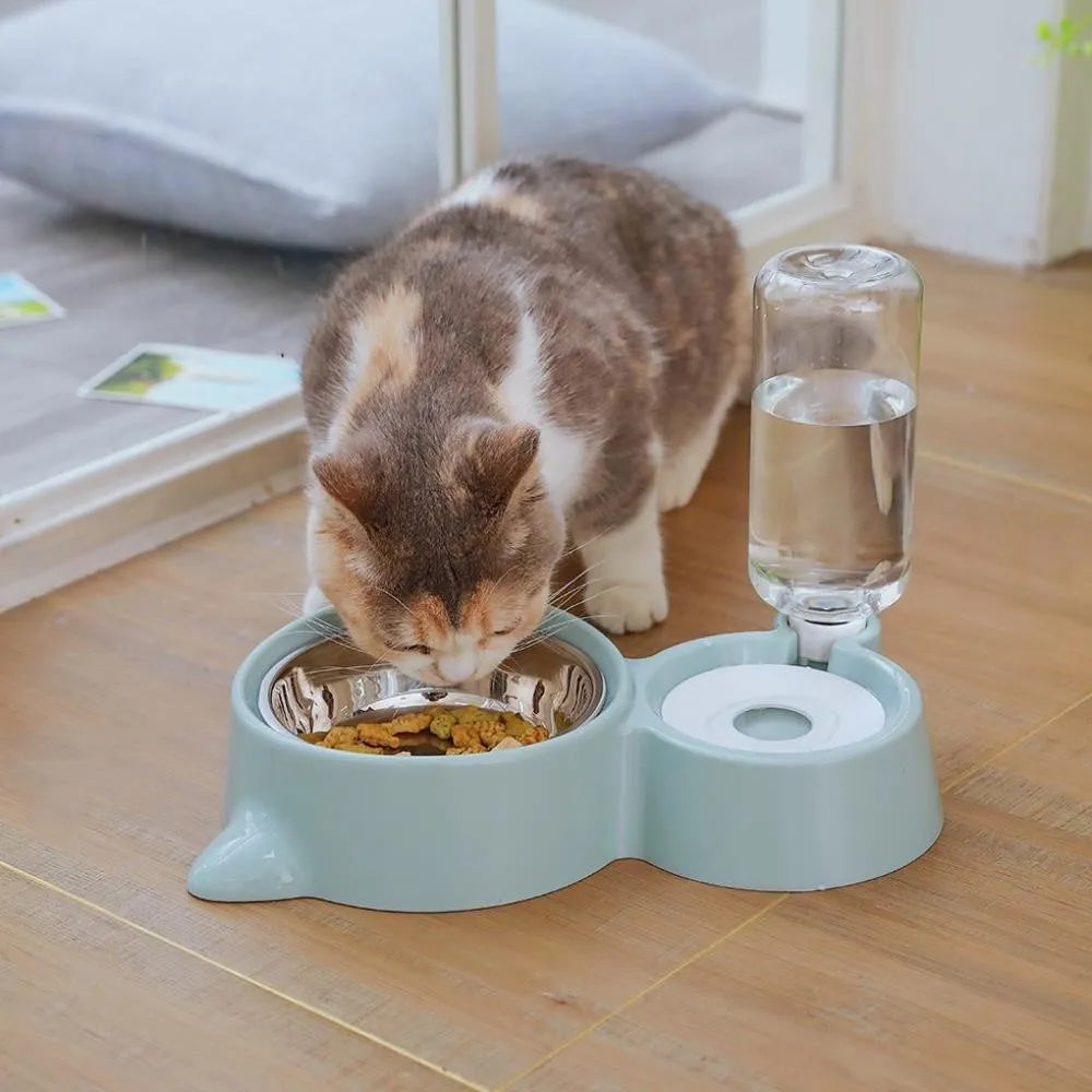 2-in-1 Automatic Cat Bowl & Water Dispenser | Pet Food Container with Waterer for Dogs and Cats