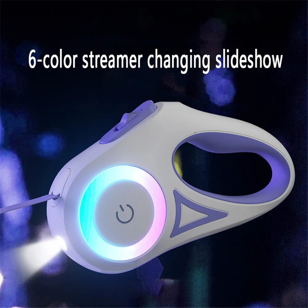 Streamer LED Dog Leash | Retractable Nylon Leash with Garbage Bag Dispenser | 5M Automatic Lead