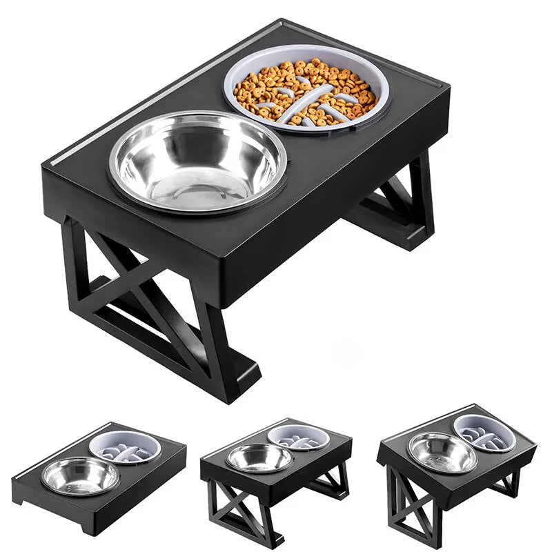 Adjustable Double Elevated Dog Bowls | Slow Feeding Stand for Medium & Large Dogs
