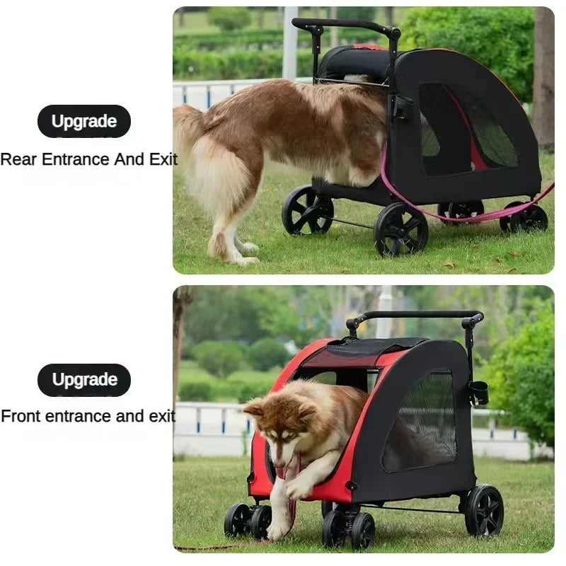 Foldable Large Dog Stroller | Breathable Mesh for Cats & Dogs Up to 50KG | Ideal for Walking & Transport
