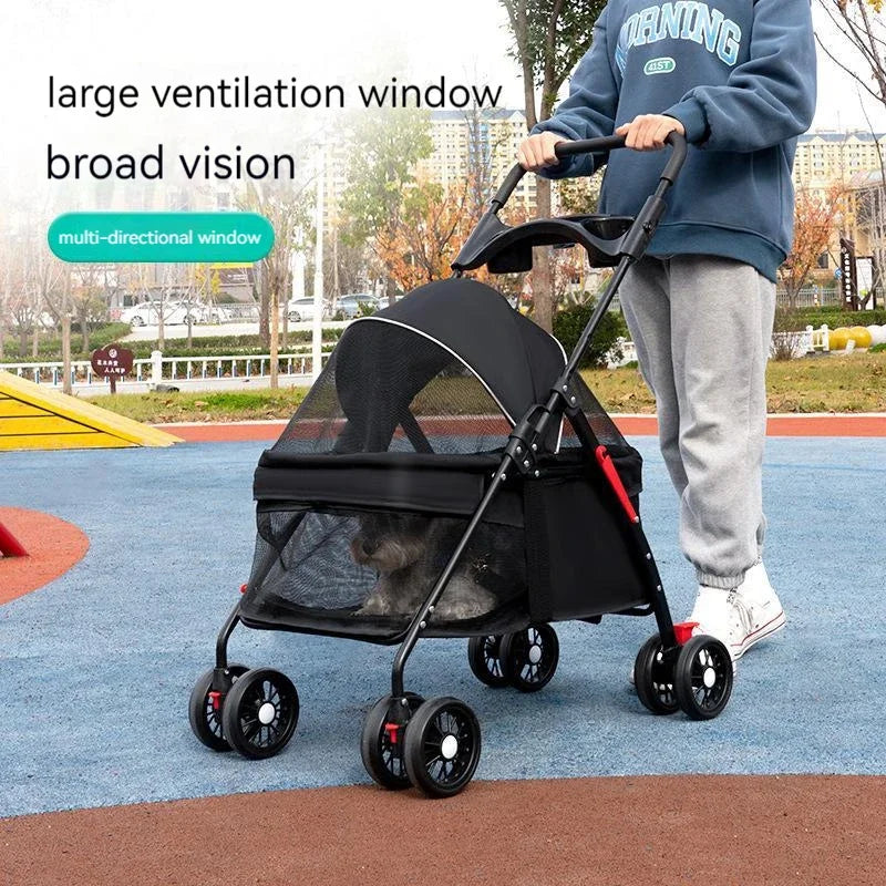 Lightweight Folding Pet Stroller | Breathable Outdoor Travel Carrying Bag for Small Dogs & Cats | Includes Meal Plate