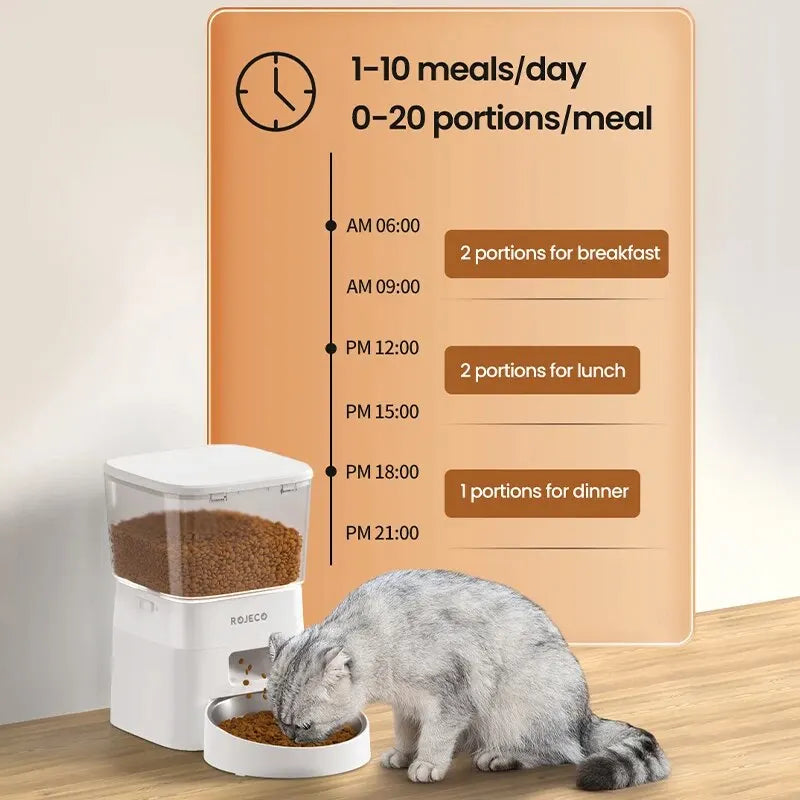 ROJECO 2L Automatic Cat Feeder | WiFi Smart Pet Food Dispenser with Remote Control for Dogs & Cats
