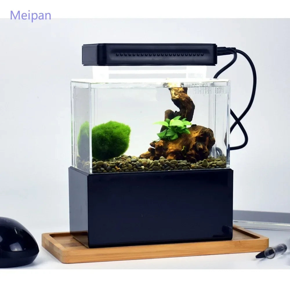 Portable Mini Betta Fish Tank | Desktop Aquarium with Water Filter, USB Air Pump & LED Light