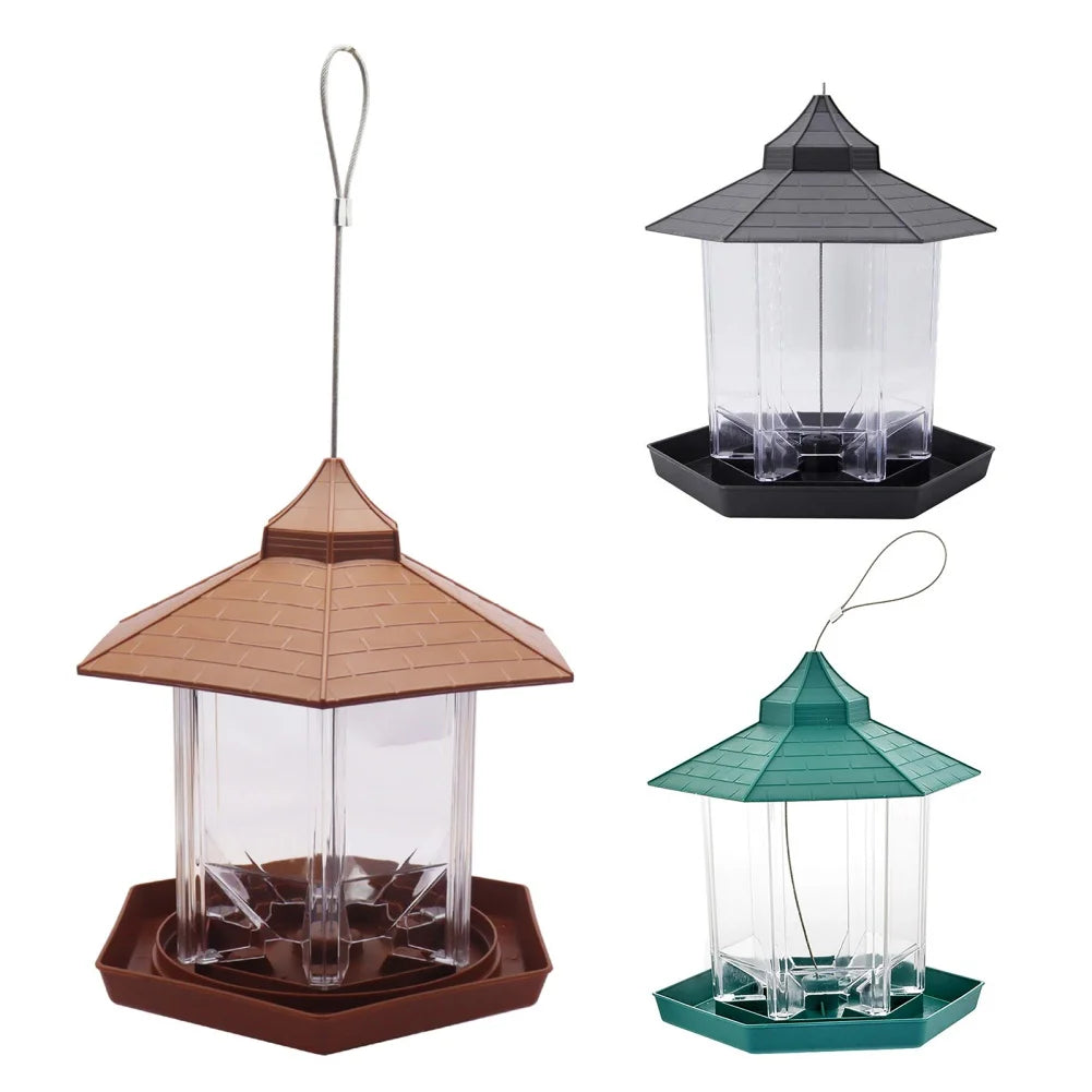 Hanging Wild Bird Feeder | Waterproof Gazebo Outdoor Container with Hang Rope Feeding House