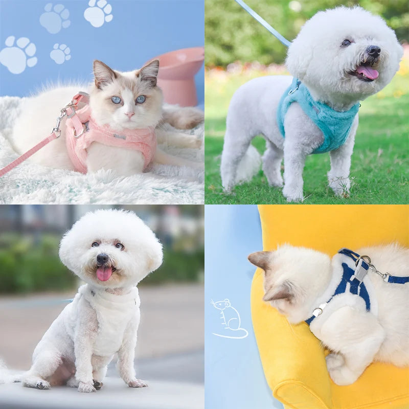 Luxury Cat and Puppy Harness & Leash Set | Winter Warm Reflective Vest for Small Dogs and Cats