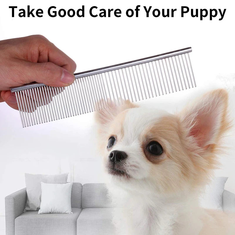 Stainless Steel Pet Dematting Comb | Grooming Tool for Dogs and Cats - Gently Removes Loose Undercoat and Fleas