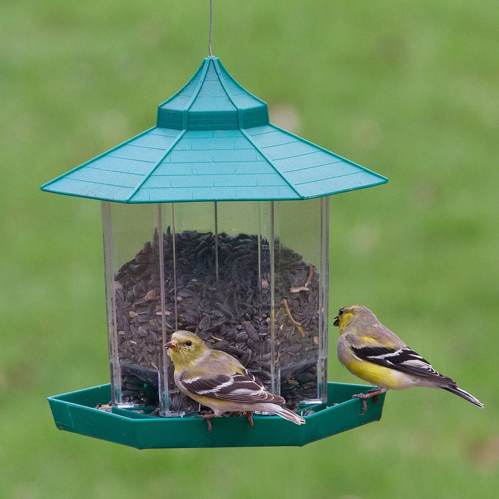 Hanging Wild Bird Feeder | Waterproof Gazebo Outdoor Container with Hang Rope Feeding House
